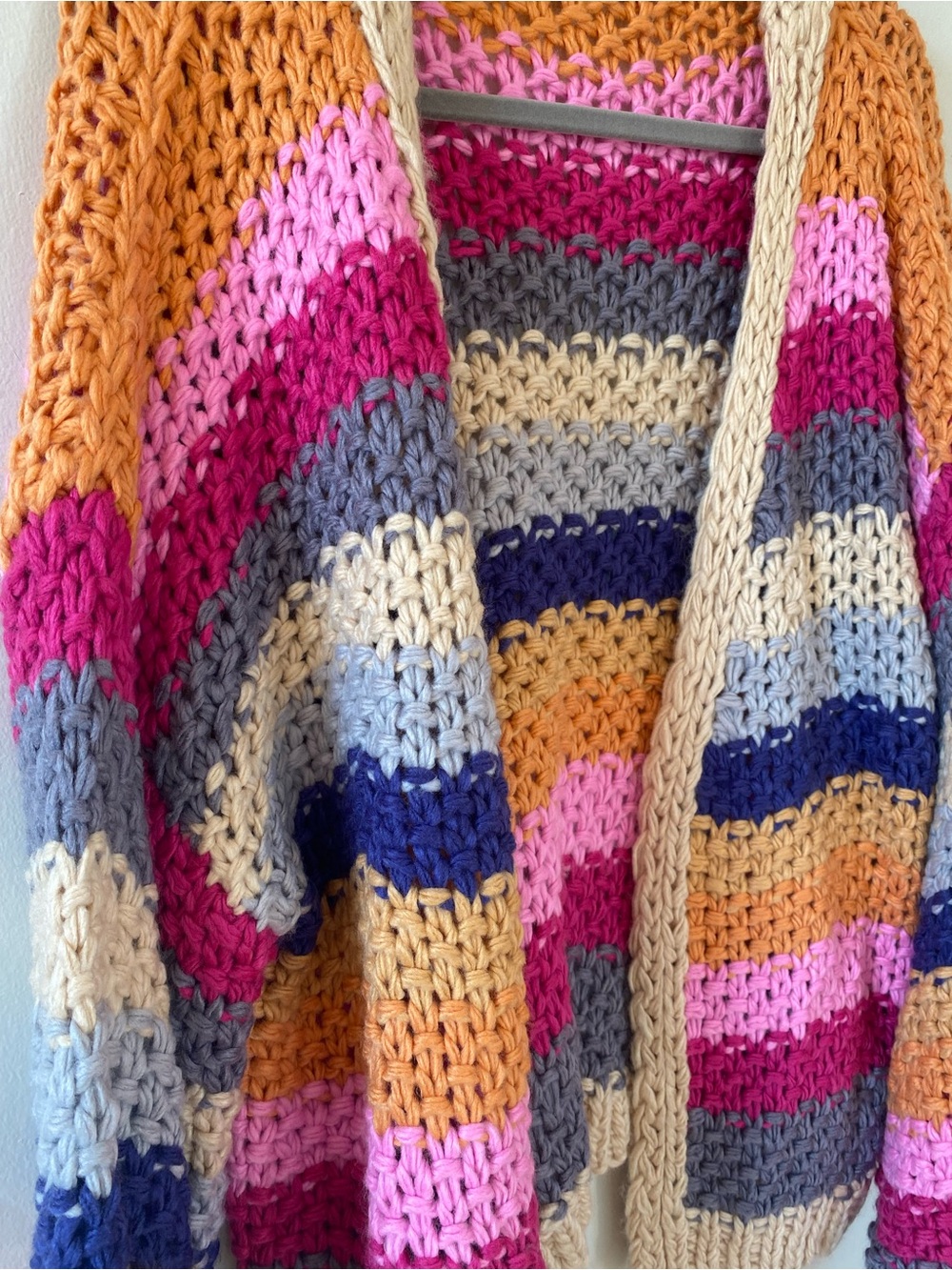 Pink Lily Multicolor Chunky Striped Open Knit Cardigan cottagecore size large - Picture 4 of 7